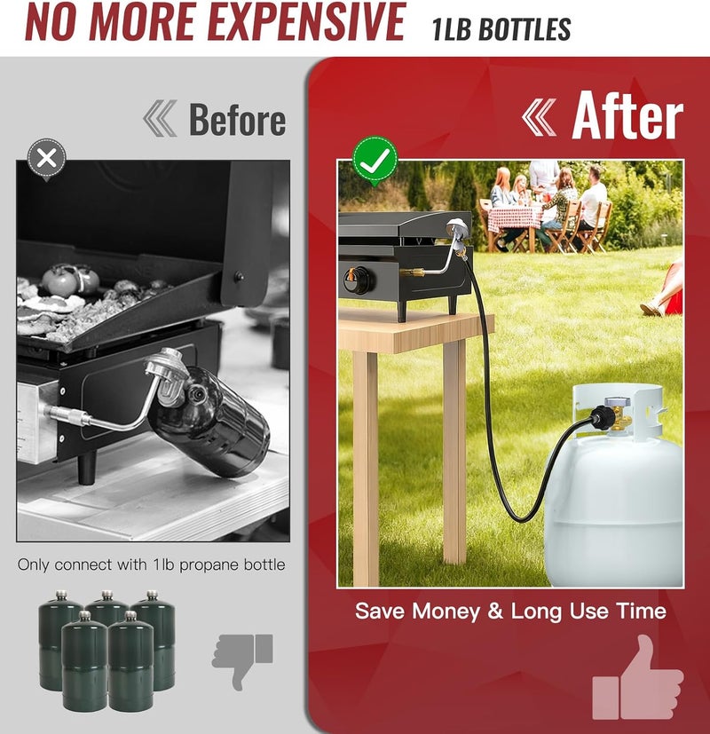 CALPOSE 6 Feet Propane Adapter Hose, 1lb to 20lb Adapter Converts 1lb Appliances to 5-40lb Tanks, Gas Hose for Weber Q, Coleman Grill, Buddy Heaters and More - Image 3